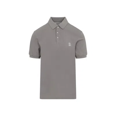 BRUNELLO CUCINELLI GREY SHORT SLEEVES LOGO POLO