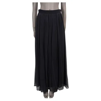 Pre-owned Brunello Cucinelli Grey Silk 2016 Monili Trim Pleated Maxi Skirt 40 S In Gray