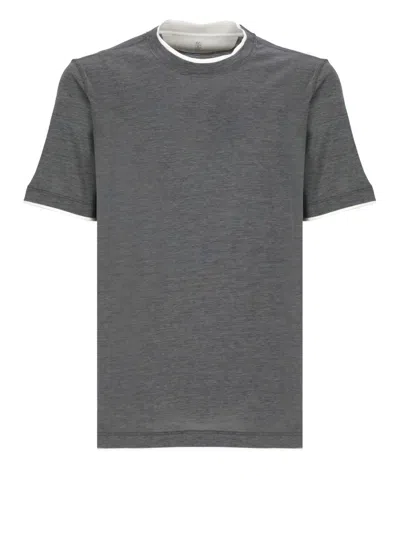 BRUNELLO CUCINELLI BRUNELLO CUCINELLI GREY SILK AND COTTON T-SHIRT