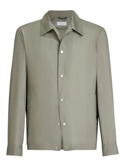 Brunello Cucinelli Grey Silk Blend Jacket In Green