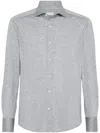 Brunello Cucinelli Stretch-cotton Chevron Slim-fit Shirt In Blue