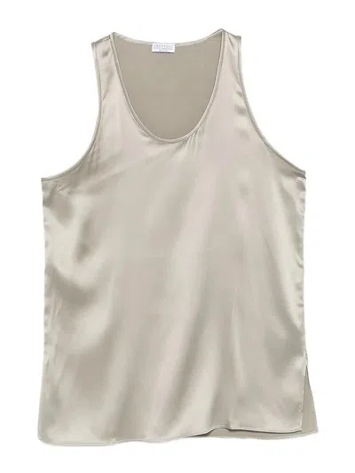 Brunello Cucinelli Grey Silk Elastan Blouse In Gray