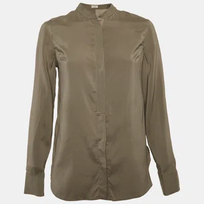 Pre-owned Brunello Cucinelli Grey Silk Monili Detail Blouse L In Gray
