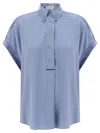 Brunello Cucinelli Silk Shirt With Collared Neck And Rolled Cuffs In Grey