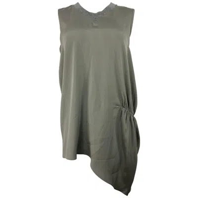 Pre-owned Brunello Cucinelli Grey Silk Sleeveless Blouse Top Size Xl In Gray