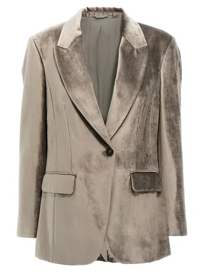 BRUNELLO CUCINELLI GREY SINGLE-BREASTED CHENILLE BLAZER