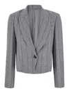 Brunello Cucinelli Techno Virgin Wool-blend Striped Cropped Blazer In Grey