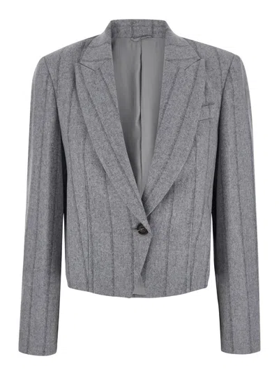 Brunello Cucinelli Grey Single-breasted Jacket With Peak Revers In Wool Blend Woman In Gray