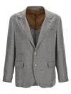 Brunello Cucinelli Single-breasted Linen Blend Blazer In Grey