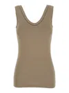 Brunello Cucinelli Grey Sleveless Top With Round Neck And Monile Detail On The Neck In Cotton Woman In Beige