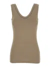 Brunello Cucinelli Grey Sleveless Top With Round Neck And Monile Detail On The Neck In Cotton Woman