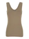 Brunello Cucinelli Grey Sleveless Top With Round Neck And Monile Detail On The Neck In Cream