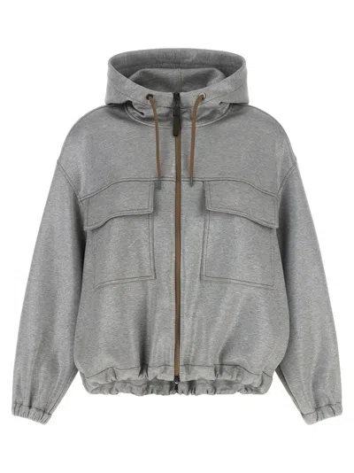 Brunello Cucinelli Cotton Blend Bomber Jacket In Gray