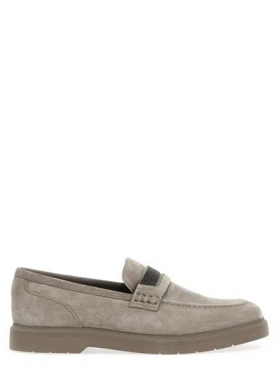 Brunello Cucinelli Grey Solid Monile Loafers