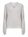 Brunello Cucinelli Grey Sparkling Cotton Blend Knit V-neck Sweater In Gray