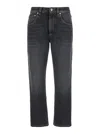 Brunello Cucinelli Grey Straight Jeans With Logo Patch In Denim Woman In Grey