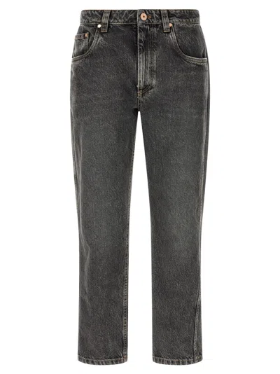 Brunello Cucinelli Grey Straight Mid Rise Jeans In Gray