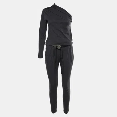Pre-owned Brunello Cucinelli Grey Stretch Wool One Shoulder Jumpsuit M In Gray