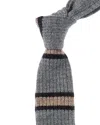 Brunello Cucinelli Grey Stripe Alpaca & Wool-blend Tie In Gray