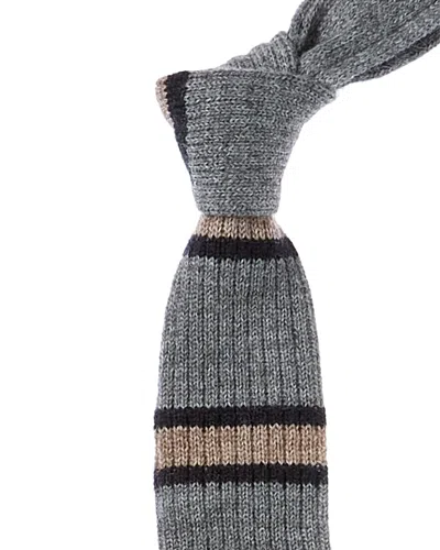 Brunello Cucinelli Grey Stripe Alpaca & Wool-blend Tie In Gray