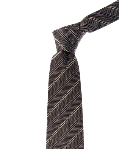 Brunello Cucinelli Grey Stripe Silk Tie In Gray
