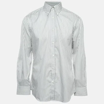Pre-owned Brunello Cucinelli Grey Striped Cotton Slim Fit Shirt Xl