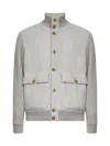 Brunello Cucinelli Grey Suede And Knit Bomber Jacket In Gray