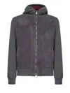 Brunello Cucinelli Grey Suede And Knit Hooded Jacket In Gray
