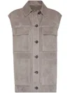 Brunello Cucinelli Grey Suede Leather Vest In Grey