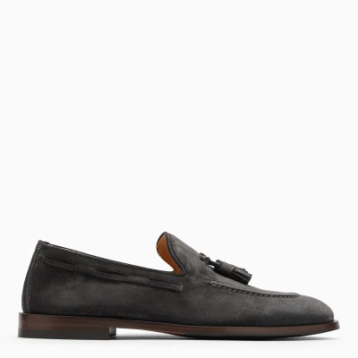 Brunello Cucinelli Grey Suede Moccasin With Tassels Men In Black