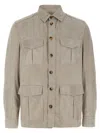 Brunello Cucinelli Suede Saharan Jacket Casual Jackets And Parka Gray In Grey