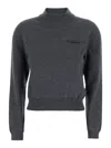 Brunello Cucinelli Grey Sweater With Mock Neck And Monil Detail On The Front In Cashmere Woman