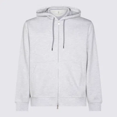 Brunello Cucinelli Drawstring Hood Cotton Blend Sweatshirt In Blue