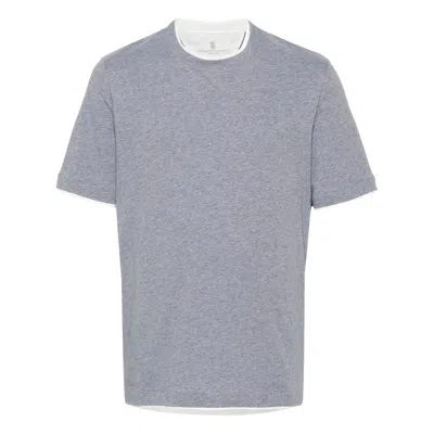 Brunello Cucinelli Faux-layered Cotton T-shirt In Blue