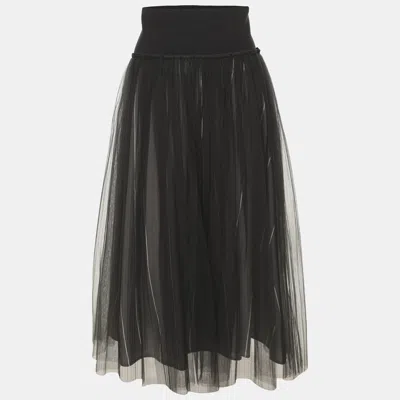 Pre-owned Brunello Cucinelli Grey Tulle Flared Midi Skirt In Gray