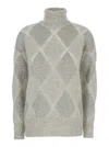 Brunello Cucinelli Dazzling Argyle Wool And Mohair Sweater In Grey