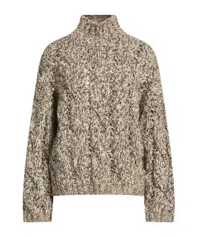 Brunello Cucinelli Grey Turtleneck Long Sleeve Sweater In Nude