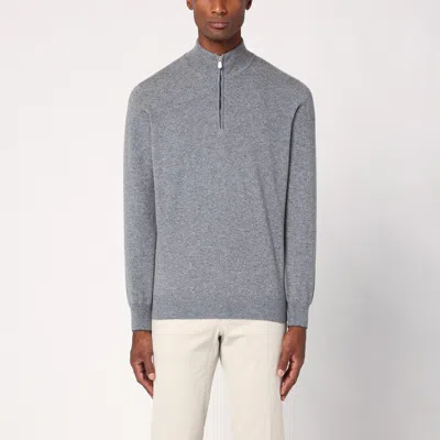 BRUNELLO CUCINELLI GREY TURTLENECK SWEATER WITH ZIP