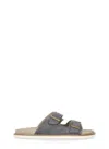 Brunello Cucinelli Pebble Silver-toned-hardware Leather Sandals In Grey