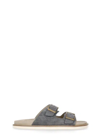 BRUNELLO CUCINELLI BRUNELLO CUCINELLI GREY URBAN SLIDES SANDALS