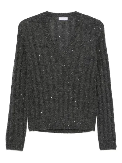 BRUNELLO CUCINELLI GREY V-NECK SWEATER