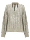 Brunello Cucinelli Silk And Linen V-neck Sweater In Grey
