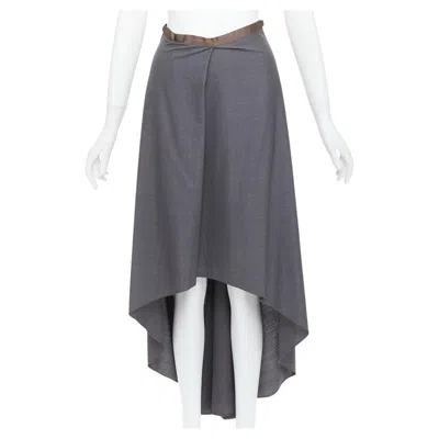 Pre-owned Brunello Cucinelli Grey Virgin Wool Drape High Low Skirt It36 Xxs In Gray
