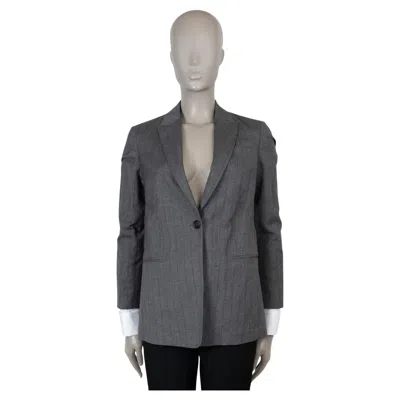 Pre-owned Brunello Cucinelli Grey Wool & Linen 2016 Pinstripe Blazer Jacket 42 M In Gray