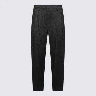 Brunello Cucinelli Grey Wool Blend Pants In Multicolor