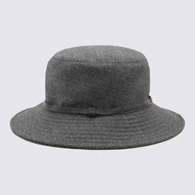 Brunello Cucinelli Grey Wool Bucket Hat In Gray