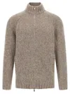 Brunello Cucinelli Alpaca Wool Cardigan With Ribbed Cuffs In Brown