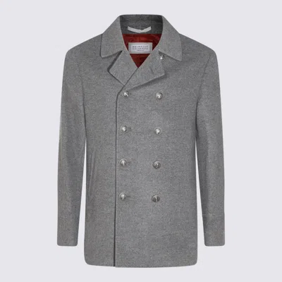 Brunello Cucinelli Grey Wool Down Jacket In Gray