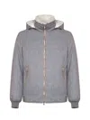 Brunello Cucinelli Men Membranated Wool Flannel Down Jacket With Shearling-lined Collar