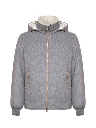 Brunello Cucinelli Detachable-hood Wool Jacket In Gray
